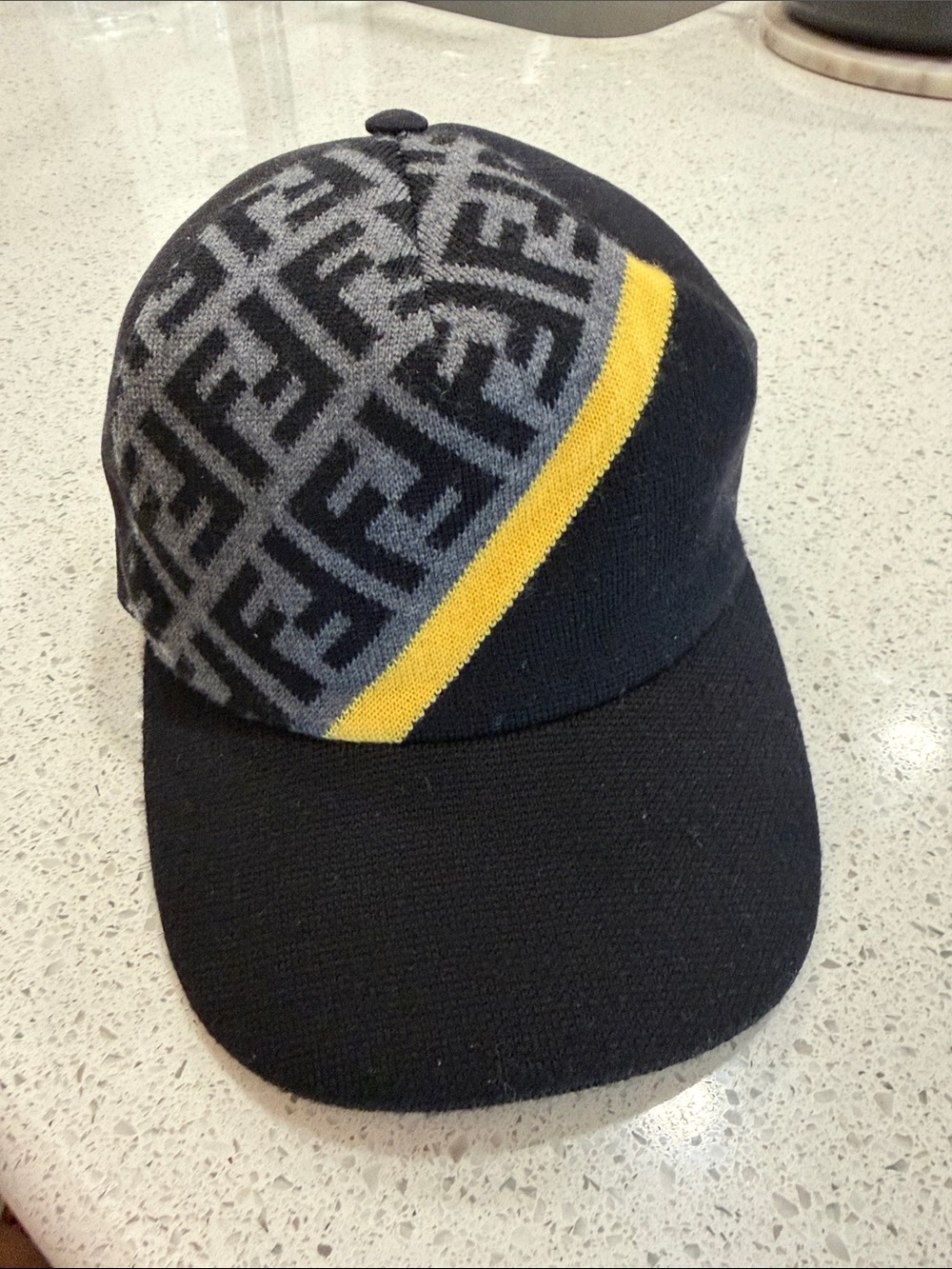 Fendi Black and Gray Baseball Cap with Yellow Stripe
